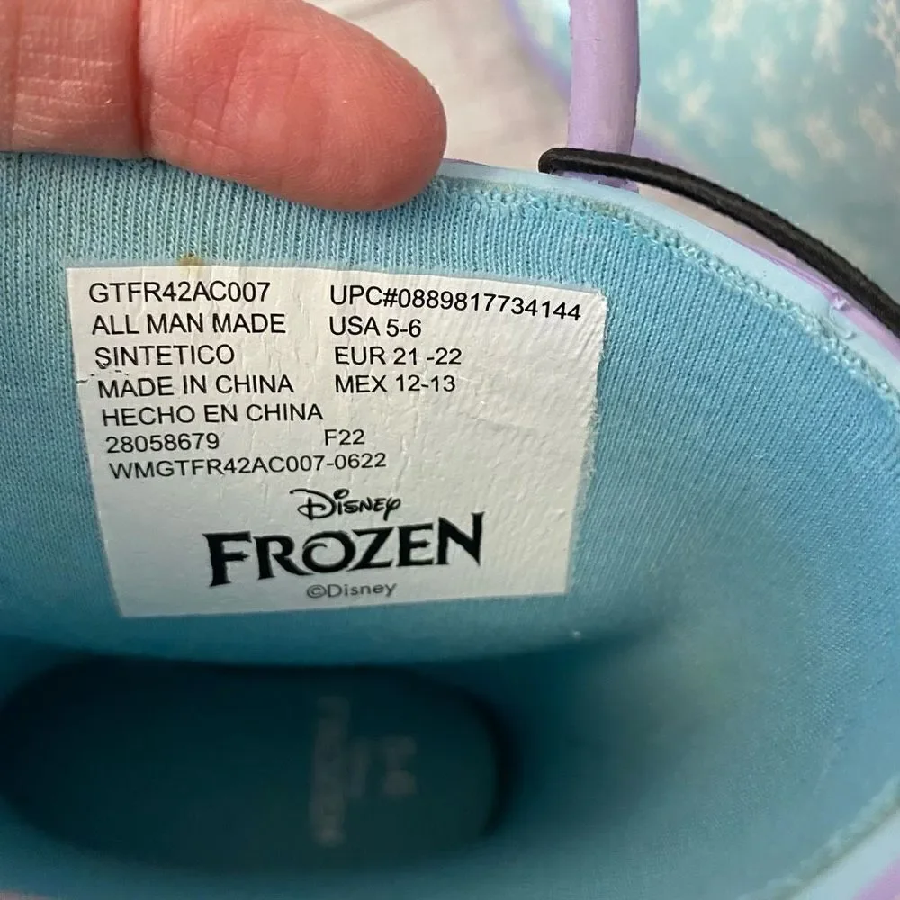 Disney frozen brand new little girls 5/6 pull on rubber rain boots w/handles
